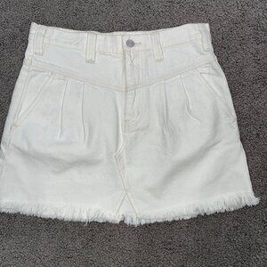 WE THE FREE Destroyed White Denim Jean Skirt - Frayed Raw Hem - EUC - Size: 27